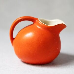 Vintage MCM Hall? Ceramic Orange Mini Ball Pitcher, Creamer, 3.5" X 4" USA